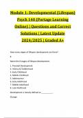 Module 1: Developmental (Lifespan) Psych 140 (Portage Learning Online) | Questions and Correct Solutions | Latest Update 2024/2025 | Graded A+