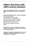 PHRca Test Prep with 100- correct answers.