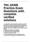 TDC ASWB Practice Exam Questions with complete verified solutions.