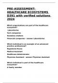 PRE-ASSESSMENT HEALTHCARE ECOSYSTEMS D391 with verified solutions 2024