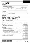 AQA A-level DESIGN AND TECHNOLOGY: FASHION AND TEXTILES 7562/1 Paper 1 Technical Principles Questions Paper June 2024