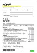 Bundle: AQA A-LEVEL BENGALI Paper 1 Reading and Writing QP and MS MAY 2024