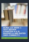 HCMA 115 WEEK 1 TEST REVIEW (CHAPTER 8 & 9) QUIZZES & ANS RATED 100% CORRECT!!