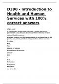 D390 - Introduction to Health and Human Services with 100- correct answers