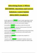 Advertising Exam 3: Wilcox TEXTBOOK | Questions and Correct Solutions | Latest Update 2024/2025 | Graded A+