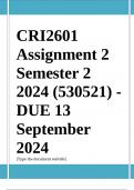 CRI2601 Assignment 2 (COMPLETE ANSWERS) Semester 2 2024 (530521) - DUE 13 September 2024 ; 100% TRUSTED Complete, trusted solutions and explanationsEnsure your success with us... 