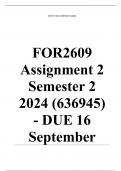 FOR2609 Assignment 2 (COMPLETE ANSWERS) Semester 2 2024 (636945) - DUE 16 September 2024 ; 100% TRUSTED Complete, trusted solutions and explanations. 