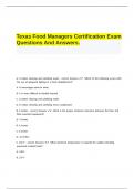 Texas Food Managers Certification Exam Questions And Answers.