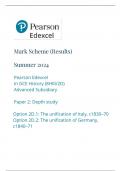 Mark Scheme (Results) Summer 2024 Pearson Edexcel In GCE History (8HI0/2D) Advanced Subsidiary Paper 2: Depth study Option 2D.1: The unification of Italy, c1830–70 Option 2D.2: The unification of Germany, c1840–71