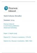 Mark Scheme (Results) Summer 2024 Pearson Edexcel In GCE History (8HI0/2C) Advanced Subsidiary Paper 2: Depth study Option 2C.1: France in revolution, 1774–99 Option 2C.2: Russia in revolution, 1894–1924