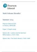 Mark Scheme (Results) Summer 2024 Pearson Edexcel GCE In History (8HI0/2B) Paper 2: Depth study Option 2B.1: Luther and the German Reformation, c1515–1555 Option 2B.2: The Dutch Revolt, c1563–1609