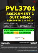 PVL3701 ASSIGNMENT 2 QUIZ MEMO - SEMESTER 2 - 2024 - UNISA - (UNIQUE NUMBER: - 388427 ) (DISTINCTION GUARANTEED) – DUE DATE : 23 SEPTEMBER 2024 