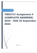 TMS3731 Assessment 4 (COMPLETE QUESTIONS & ANSWERS) 2024 - DUE 25 September 2024 ;100 % TRUSTED workings, Expert Solved, Explanations and Solutions. 