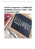 CIV3701 Assignment 2 (COMPLETE ANSWERS QUIZ) Semester 2 2024 - DUE 26 September 2024 Civil Procedure (CIV3701) Institution University Of South Africa Book Civil Procedure in South Africa