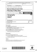 A LEVEL EDEXEL GEOGRAPHY QUESTION PAPER 1,2,3 WITH MARK SCHEMES 2024