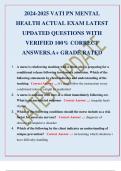  VATI PN MENTAL HEALTH ACTUAL EXAM LATEST UPDATED QUESTIONS WITH VERIFIED 100% CORRECT ANSWERS.A+ GRADE RATED 