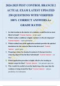  PEST CONTROL BRANCH 2 ACTUAL EXAM LATEST UPDATED 250 QUESTIONS WITH VERIFIED 100% CORRECT ANSWERS.A+ GRADE RATED