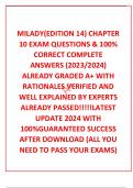  MILADY(EDITION 14) CHAPTER 10 EXAM QUESTIONS & 100% CORRECT COMPLETE  ANSWERS (2023/2024) ALREADY GRADED A+ WITH RATIONALES VERIFIED AND WELL EXPLAINED BY EXPERTS ALREADY PASSED!!!!!LATEST UPDATE 2024 WITH 100%GUARANTEED SUCCESS AFTER DOWNLOAD (ALL YOU N