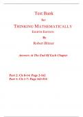 Test Bank For Thinking Mathematically 8th Edition By Robert Blitzer (All Chapters, 100% Original Verified, A+ Grade) 