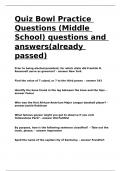 Quiz Bowl Practice Questions (Middle School) questions and answers(already passed)