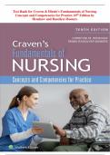 Test Bank for Craven & Hirnle's Fundamentals of Nursing Concepts and Competencies for Practice 10th Edition by Henshaw and Rassilyer-Bomers (STUVIA)