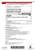 Pearson Edexcel Level 3 GCE PAPER 3: Listening, reading and writing in Arabic QP  JUNE 2024