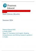 Pearson Edexcel GCE In Arabic 9AA0 Paper 01 Translation into English, Reading  Comprehension and Writing (research question) in Arabic Mark Scheme (Results)  Summer 2024