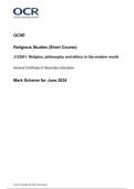 OCR GCSE  Religious Studies (Short Course) J125/01: Religion, philosophy and ethics in the modern world General Certificate of Secondary Education Mark Scheme for June 2024