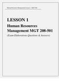 LESSON 1_ Human Resources Management MGT 208-501 (Exam Elaborations Questions & Answers)