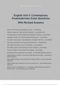 English Unit 4: Contemporary Postmodernism Exam Questions With Revised Answers