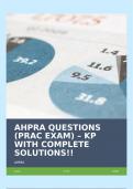 AHPRA QUESTIONS (PRAC EXAM) – KP WITH COMPLETE SOLUTIONS!!