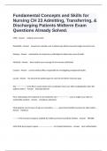 Fundamental Concepts and Skills for Nursing CH 23 Admitting, Transferring, & Discharging Patients Midterm Exam Questions Already Solved.