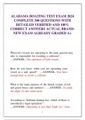 ALABAMA BOATING TEST EXAM 2024  COMPLETE 300 QUESTIONS WITH  DETAILED VERIFIED AND 100% CORRECT ANSWERS ACTUAL BRANDNEW EXAM ALREADY GRADED A+