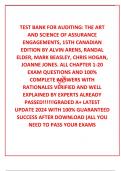  TEST BANK FOR AUDITING: THE ART AND SCIENCE OF ASSURANCE ENGAGEMENTS, 15TH CANADIAN EDITION BY ALVIN ARENS, RANDAL ELDER, MARK BEASLEY, CHRIS HOGAN, JOANNE JONES. ALL CHAPTER 1-20  EXAM QUESTIONS AND 100% COMPLETE ANSWERS WITH RATIONALES VERIFIED AND WEL