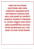 OSHA 30 Final EXAM QUESTIONS AND 100% COMPLETE ANSWERS WITH RATIONALES VERIFIED AND WELL EXPLAINED BY EXPERTS ALREADY PASSED!!!!!!GRADED A+ LATEST UPDATE 2024 WITH 100% GUARANTEED SUCCESS AFTER DOWNLOAD (ALL YOU NEED TO PASS YOUR EXAMS