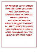 ISA ARBORIST CERTIFICATION PRACTICE  EXAM QUESTIONS AND 100% COMPLETE ANSWERS WITH RATIONALES VERIFIED AND WELL EXPLAINED BY EXPERTS ALREADY PASSED!!!!!!GRADED A+ LATEST UPDATE 2024 WITH 100% GUARANTEED SUCCESS AFTER DOWNLOAD (ALL YOU NEED TO PASS YOUR EX