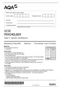 AQA GCSE PSYCHOLOGY PAPER 1 QUESTION PAPER 2024  ( 8182/1  : Cognition and Behaviour)