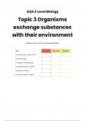 Summary -  Unit 3 - Organisms exchange substances with their environment 