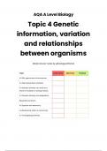 Summary -  Unit 4 - Genetic information, variation and relationships between organisms 