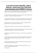 Corrective Exercise Specialist - Quiz 8  Material - Final Exam Prep UPDATED  Exam Questions and CORRECT Answers