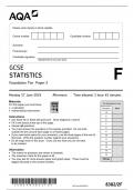 AQA GCSE STATISTICS PAPER 2F QUESTION PAPER 2024  (8382/2F : Foundation Tier)