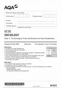 AQA GCSE SOCIOLOGY PAPER 2 2024 (8192/2:The Sociology of Crime and Deviance and Social Stratification)