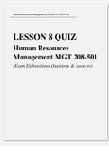 LESSON 8 QUIZ_ Human Resources Management MGT 208-501 (Exam Elaborations Questions & Answers)