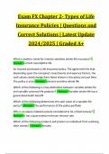 Exam FX Chapter 2- Types of Life Insurance Policies | Questions and Correct Solutions | Latest Update 2024/2025 | Graded A+