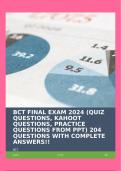 BCT FINAL EXAM 2024 (QUIZ QUESTIONS, KAHOOT QUESTIONS, PRACTICE QUESTIONS FROM PPT) 204 QUESTIONS WITH COMPLETE ANSWERS!!