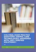 CVA FINAL EXAM PRACTICE QUESTIONS (ANIMAL CARE TECHNOLOGIES) ANSWERED WITH 100% VERIFIED SOLUTIONS!!