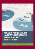 MA102 FINAL EXAM LATEST QUESTIONS WITH PASSED SOLUTIONS!!