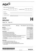 AQA GCSE  BIOLOGY PAPER 1H QUESTION PAPER 2024 ( 8461/1H: Higher Tier)