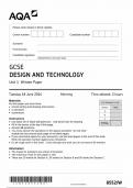  AQA GCSE DESIGN AND TECHNOLOGY PAPER 1 2024 (8552/W: Written Paper)