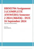 HRM3704 Assignment 3 (COMPLETE ANSWERS) Semester 2 2024 - DUE 16 September 2024 ; 100% TRUSTED Complete, trusted solutions and explanations